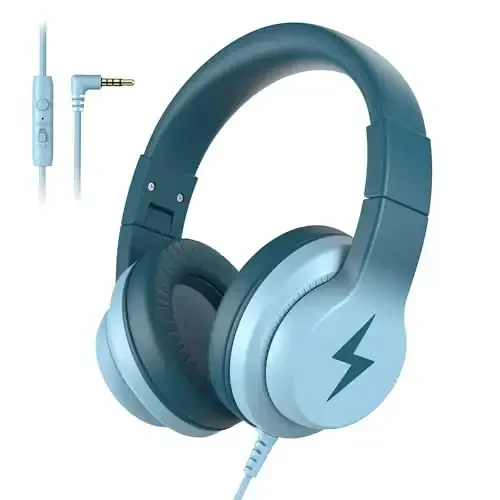 Candy Bila Kids Headphones, Wired Headphones for Kids Over Ear with Microphone, 85/94dB Volume Limiter Headphone for Girls Boys, Foldable Headphone for Learning & Entertainment, Gradient Green - CANDY BILA