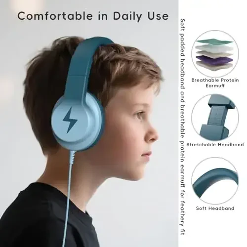 Candy Bila Kids Headphones, Wired Headphones for Kids Over Ear with Microphone, 85/94dB Volume Limiter Headphone for Girls Boys, Foldable Headphone for Learning & Entertainment, Gradient Green - 3