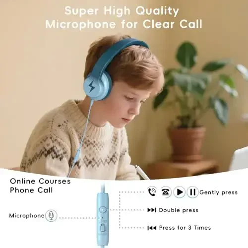 Candy Bila Kids Headphones, Wired Headphones for Kids Over Ear with Microphone, 85/94dB Volume Limiter Headphone for Girls Boys, Foldable Headphone for Learning & Entertainment, Gradient Green - 6