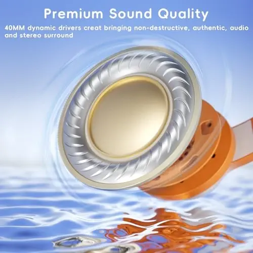 Candy Bila Kids Headphones, Wired Headphones for Kids Over Ear with Microphone, 85/94dB Volume Limiter Headphone for Girls Boys, Foldable Headphone for Learning & Entertainment, White and Orange - 3