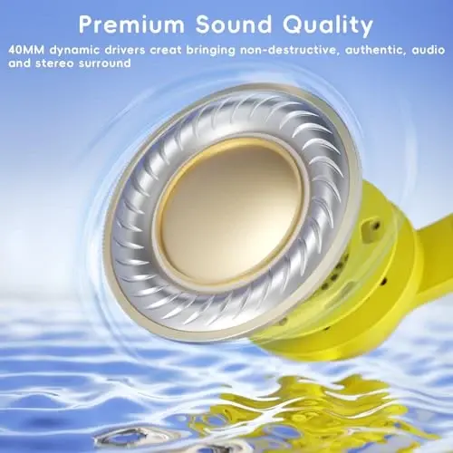 Candy Bila Kids Headphones, Wired Headphones for Kids Over Ear with Microphone, 85/94dB Volume Limiter Headphone for Girls Boys, Foldable Headphone for Learning & Entertainment, Yellow - 3