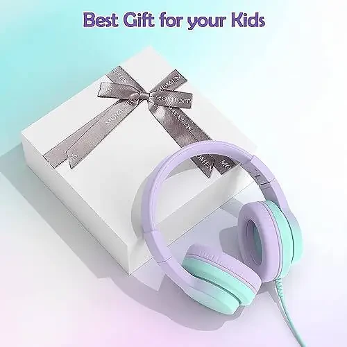 Candy Bila Kids Headphones, Wired Headphones for Kids Over Ear with Microphone, 85/94dB Volume Limiter Headphones for Girls Boys, Foldable Headphones for Learning & Entertainment, Gradient Purple - 3