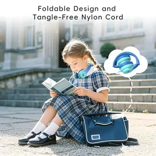 Candy Bila Kids Headphones, Wired Headphones for Kids with Microphone, 85/94dB Volume Limiter Headphone for Girls Boys, Foldable Headphone for Online Study, Gradient Blue - 3