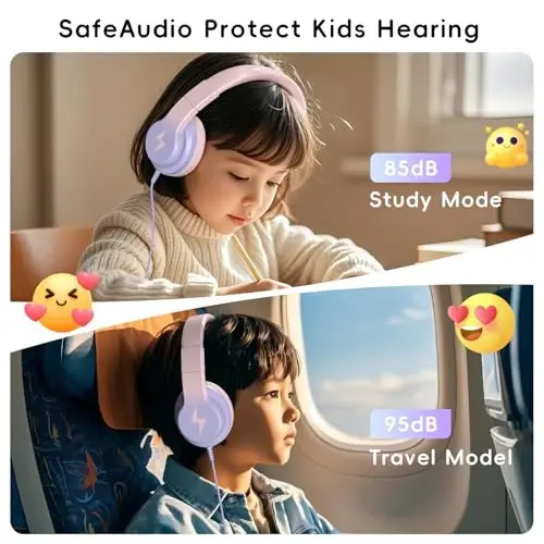 Candy Bila Kids naushniklari, mikrofonli simli bolalar naushniklari, qizlar va o'g'il bolalar uchun 85/94dB ovoz balandligi cheklovchili naushnik, o'qish va ko'ngil ochish uchun katlanadigan naushnik, gradient pushti - 2