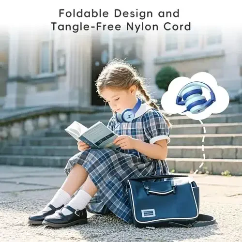 Candy Bila Kids Wired Headphones for Kids with Microphone, 85/94dB Volume Limiter Headphones for Girls Boys, Light Blue - 5
