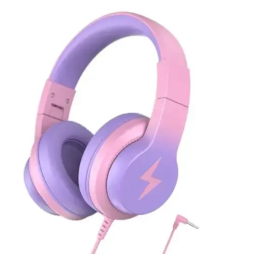Candy Bila Kids Wired Headphones for Kids with Microphone, 85/94dB Volume Limiter Headphones for Girls Boys, Light Purple - 1