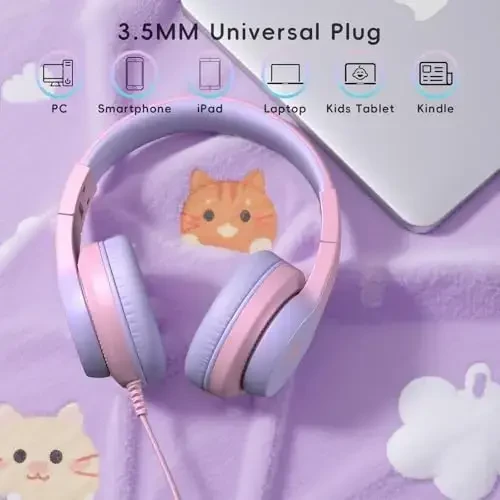 Candy Bila Kids Wired Headphones for Kids with Microphone, 85/94dB Volume Limiter Headphones for Girls Boys, Light Purple - 7