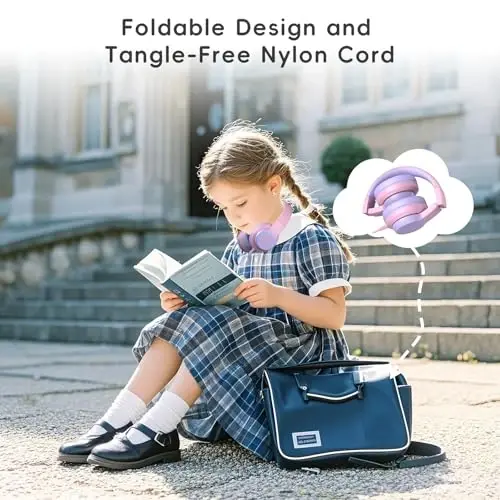 Candy Bila Kids Wired Headphones for Kids with Microphone, 85/94dB Volume Limiter Headphones for Girls Boys, Light Purple - 5