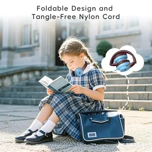 Candy Bila Wired Kids Headphones with Microphone, 85dB Safe Volume | Volume Limiter 85/94dB, HD Stereo Sound, Microphone and Wired Control,Foldable Design, Gradient Caramel Blue - 4
