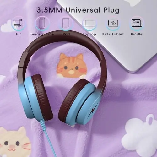 Candy Bila Wired Kids Headphones with Microphone, 85dB Safe Volume | Volume Limiter 85/94dB, HD Stereo Sound, Microphone and Wired Control,Foldable Design, Gradient Caramel Blue - 5