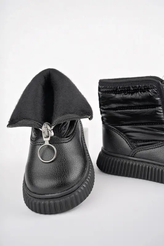 Candy Гарантированный Детский Удобный Крой На Молнии Спереди Внутри Меховые Сапоги От Дождя И Снега-ЧЕРНЫЙ - 2
