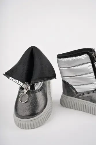 Candy Гарантированный Детский Удобный Крой Передняя Молния Внутренняя Меховая Дождевая И Снежная Обувь-СЕРЕБРО - 2