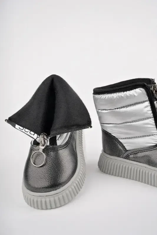 Candy Гарантированный Детский Удобный Крой Передняя Молния Внутренняя Меховая Дождевая И Снежная Обувь-СЕРЕБРО - 2
