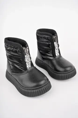 Candy Guaranteed Baby Comfortable Fit Front Zipper Furry Lined Rain and Snow Boot-BLACK - 4