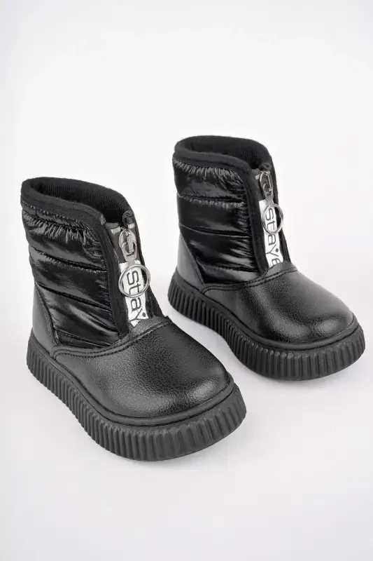 Candy Guaranteed Baby Comfortable Fit Front Zipper Furry Lined Rain and Snow Boot-BLACK - 4