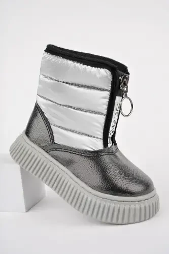 Candy Guaranteed Baby Comfortable Mold Front Zippered Furry Rain and Snow Boot-SILVER - 1