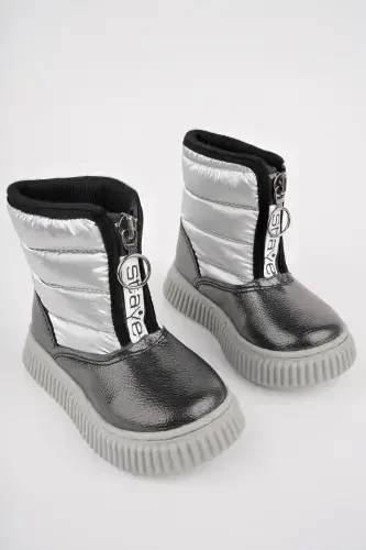 Candy Guaranteed Baby Comfortable Mold Front Zippered Furry Rain and Snow Boot-SILVER - 4