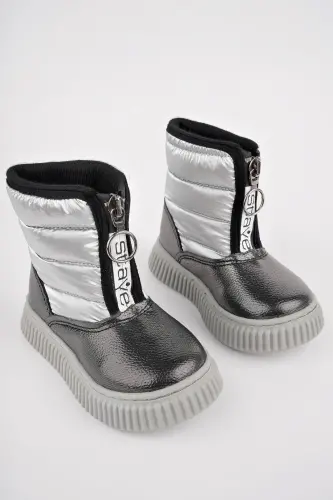 Candy Guaranteed Baby Comfortable Mold Front Zippered Furry Rain and Snow Boot-SILVER - 4