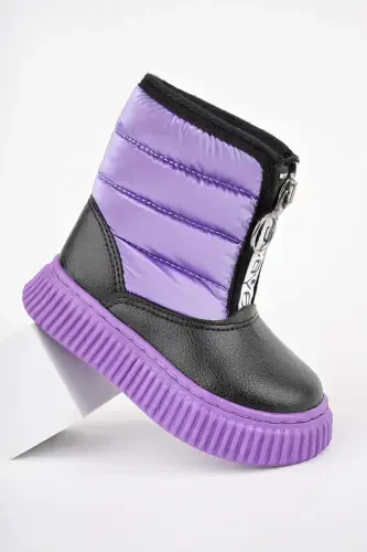 Candy Guaranteed Baby Comfortable Mold Zippered Front Fur Lined Rain and Snow Boot-PURPLE - 1
