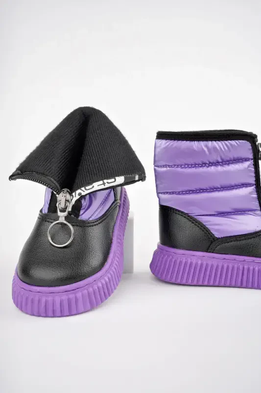 Candy Guaranteed Baby Comfortable Mold Zippered Front Fur Lined Rain and Snow Boot-PURPLE - 2