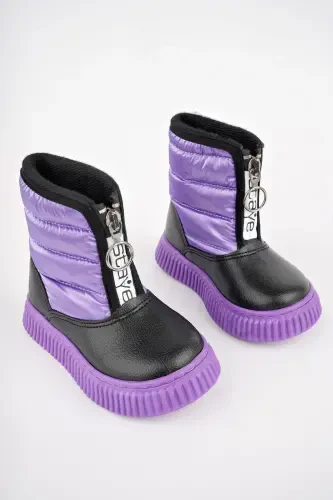 Candy Guaranteed Baby Comfortable Mold Zippered Front Fur Lined Rain and Snow Boot-PURPLE - 4