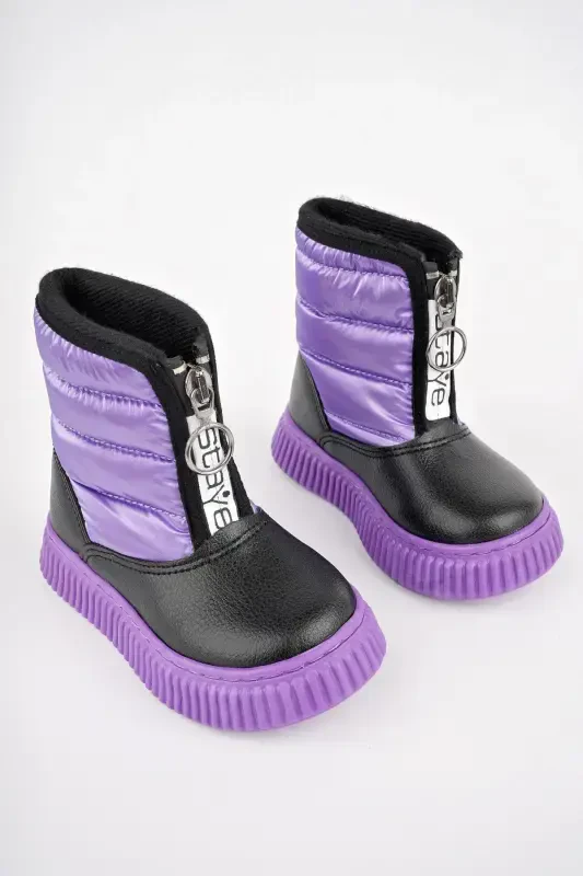 Candy Guaranteed Baby Comfortable Mold Zippered Front Fur Lined Rain and Snow Boot-PURPLE - 4