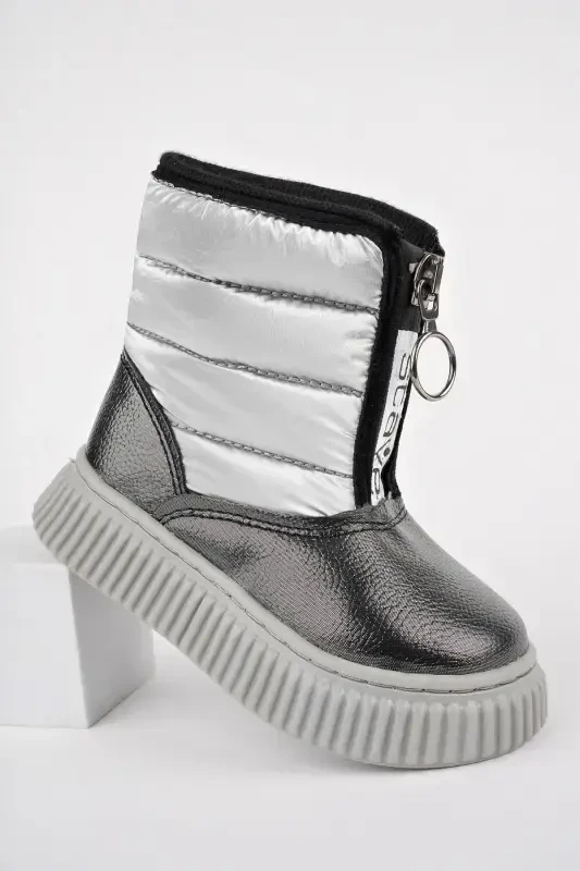 Candy Kafolatlangan Chaqaloq Qulay Qolip Oldi Fermuarli Ichki Mo'ynali Yomg'ir Va Qor Etigi-KUMUSH - 1