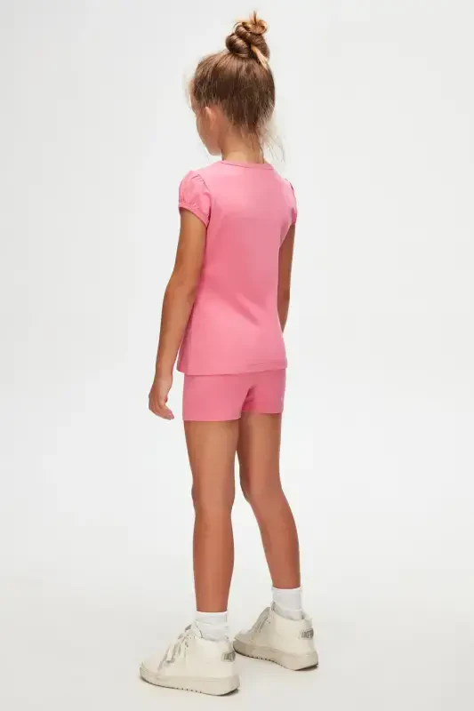 Candy Pink Basic Girls Crew Neck Watermelon Sleeve T-Shirt-CANDY PINK - 3