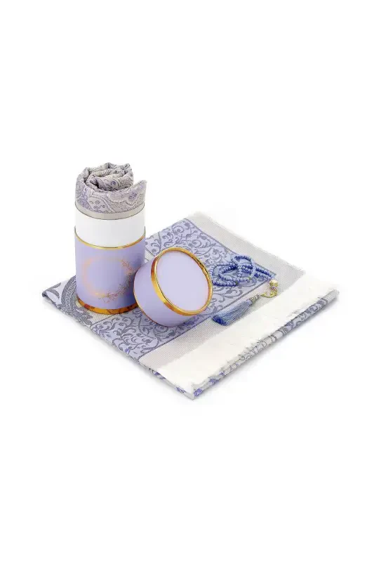 Canım Anneme Seccadeli Ve Inci Tesbihli Özel Silindir Kutulu Set - Lila Renk-Lila - 4