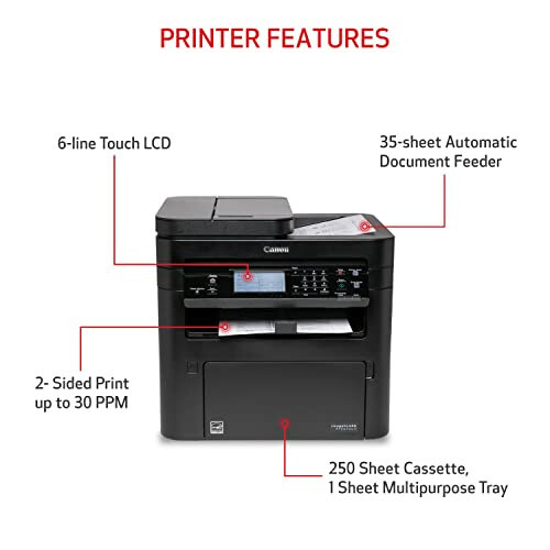 Canon imageCLASS MF267dw II - Kablosuz Monokrom Lazer Yazıcı, Baskı, Fotokopi, Tarama, Faks, Otomatik Belge Besleyici ile, Siyah, Alexa ile Çalışır - 3