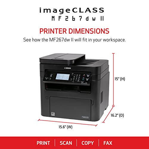 Canon imageCLASS MF267dw II - Simsiz Monoxrom Lazer Printer, Chop etish, Nusxa olish, Skanslash, Faks, Avtomatik Hujjat Kirgizish bilan, Qora, Alexa bilan Ishlaydi - 2