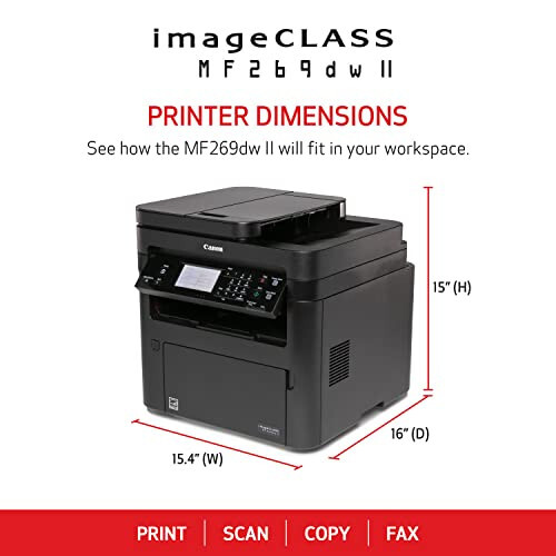 Canon imageCLASS MF269dw II - Chop etish, Nusxa olish, Skanlash, Faks, Simsiz, 2 tomonlama lazer printer, Avtomatik hujjatlarni yuklash bilan, Alexa bilan ishlaydi - 2