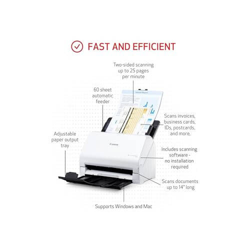 Canon imageFORMULA R30 Ofis Doküman Tarayıcı, Otomatik Belge Besleyici ve Çift Taraflı Tarama, Tak ve Kullan Özelliği, Yazılım Kurulumu Gerektirmez - 1