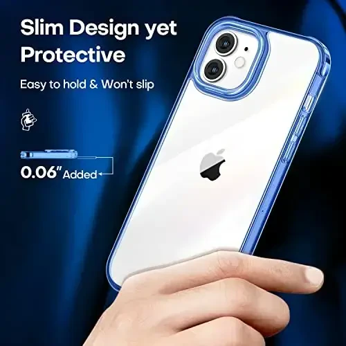 CANSHN Clear Compatible with iPhone 12 Case/iPhone 12 Pro Case [Military Drop Protection] [Not Yellowing] Shockproof Phone Case with Hard Back & Slim Thin Soft TPU Bumpers 6.1 Inch - Blue - 4