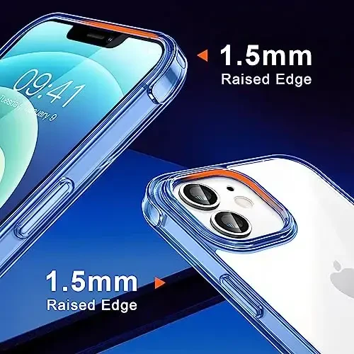 CANSHN Clear Compatible with iPhone 12 Case/iPhone 12 Pro Case [Military Drop Protection] [Not Yellowing] Shockproof Phone Case with Hard Back & Slim Thin Soft TPU Bumpers 6.1 Inch - Blue - 6