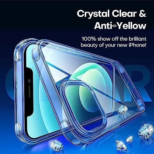 CANSHN Clear Compatible with iPhone 12 Case/iPhone 12 Pro Case [Military Drop Protection] [Not Yellowing] Shockproof Phone Case with Hard Back & Slim Thin Soft TPU Bumpers 6.1 Inch - Blue - 5