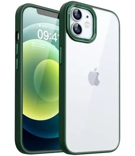 CANSHN Clear Compatible with iPhone 12 Case/iPhone 12 Pro Case [Military Drop Protection] Not Yellowing Shockproof Protective Cover Bumpers Slim Thin Phone Case 6.1 inch - Deep Green 