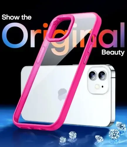 CANSHN Clear Compatible with iPhone 12 Case/iPhone 12 Pro Case [Military Drop Protection] Not Yellowing Shockproof Protective Cover Bumpers Slim Thin Phone Case 6.1 inch - Hot Pink - 2