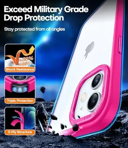 CANSHN Clear Compatible with iPhone 12 Case/iPhone 12 Pro Case [Military Drop Protection] Not Yellowing Shockproof Protective Cover Bumpers Slim Thin Phone Case 6.1 inch - Hot Pink - 3