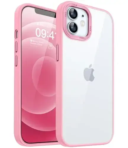 CANSHN Clear Compatible with iPhone 12 Case/iPhone 12 Pro Case [Military Drop Protection] Not Yellowing Shockproof Protective Cover Bumpers Slim Thin Phone Case 6.1 inch - Pink 