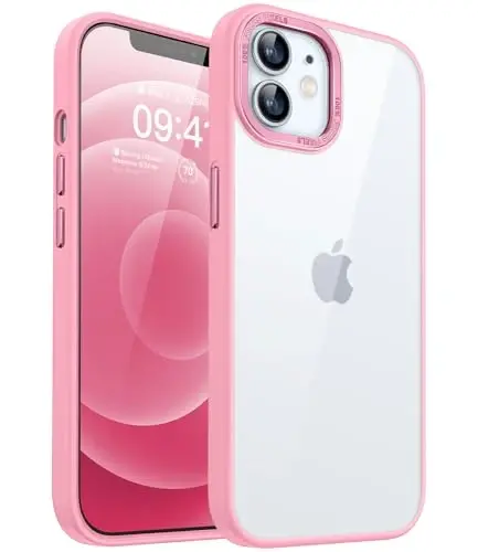 CANSHN Clear Compatible with iPhone 12 Case/iPhone 12 Pro Case [Military Drop Protection] Not Yellowing Shockproof Protective Cover Bumpers Slim Thin Phone Case 6.1 inch - Pink - 1