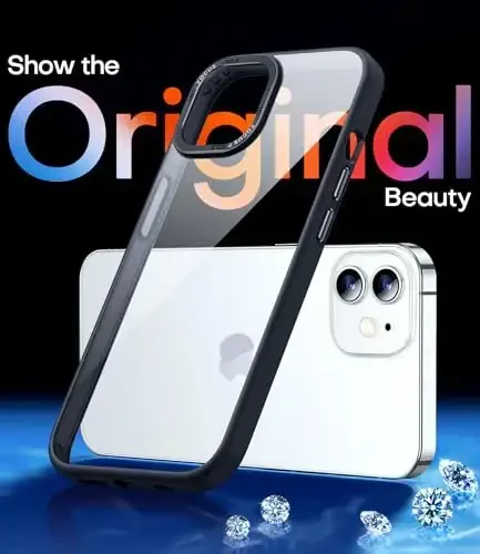 CANSHN iPhone 12 Case/iPhone 12 Pro Case bilan mos keladi [Harbiy tomchidan himoya] Sariqlik yo'q Shokka chidamli himoya qopqog'i Bamperlar Yupqa ingichka telefon qutisi 6,1 dyuym - Qora - 2