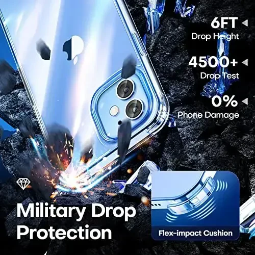 CANSHN iPhone 12 Case/iPhone 12 Pro Case bilan mos keladi [Harbiy tomchidan himoya] Sariqlik yo'q zarbga chidamli himoya qopqog'i bumperlari ingichka telefon qutisi 6.1 dyuym - 3