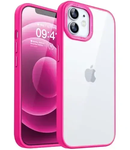 CANSHN iPhone 12 Case/iPhone 12 Pro Case bilan mos keladi [Harbiy tomchidan himoya] Sariqlikni bermaydi Zarba o'tkazmaydigan himoya qopqog'i Bamperlar Yupqa ingichka telefon qutisi 6,1 dyuym - Hot Pink - 1