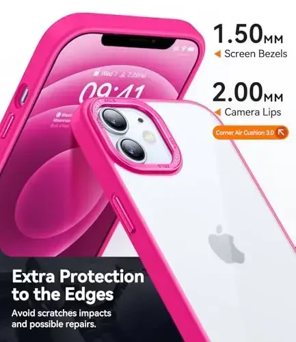 CANSHN iPhone 12 Case/iPhone 12 Pro Case bilan mos keladi [Harbiy tomchidan himoya] Sariqlikni bermaydi Zarba o'tkazmaydigan himoya qopqog'i Bamperlar Yupqa ingichka telefon qutisi 6,1 dyuym - Hot Pink - 4