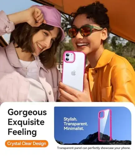 CANSHN iPhone 12 Case/iPhone 12 Pro Case bilan mos keladi [Harbiy tomchidan himoya] Sariqlikni bermaydi Zarba o'tkazmaydigan himoya qopqog'i Bamperlar Yupqa ingichka telefon qutisi 6,1 dyuym - Hot Pink - 6