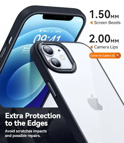 CANSHN iPhone 12 Case/iPhone 12 Pro Case bilan mos keladi [Harbiy tomchidan himoya] Sariqlikni oldini oladi Zarba o'tkazmaydigan himoya qopqog'i Bamperlar Yupqa ingichka telefon qutisi 6,1 dyuym - Qora - 5