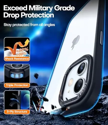 CANSHN iPhone 12 Case/iPhone 12 Pro Case bilan mos keladi [Harbiy tomchidan himoya] Sariqlikni oldini oladi Zarba o'tkazmaydigan himoya qopqog'i Bamperlar Yupqa ingichka telefon qutisi 6,1 dyuym - Qora - 4