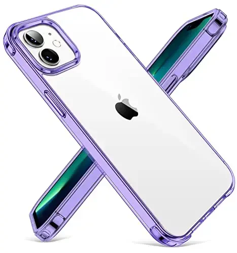 CANSHN iPhone 12 Case/iPhone 12 Pro Case bilan mos keladi, [Harbiy tushishdan himoya] [Sarg'aymaydi] Qattiq orqa va ingichka yupqa TPU bamperli zarbga chidamli telefon qutisi 6,1 dyuym - Binafsha 
