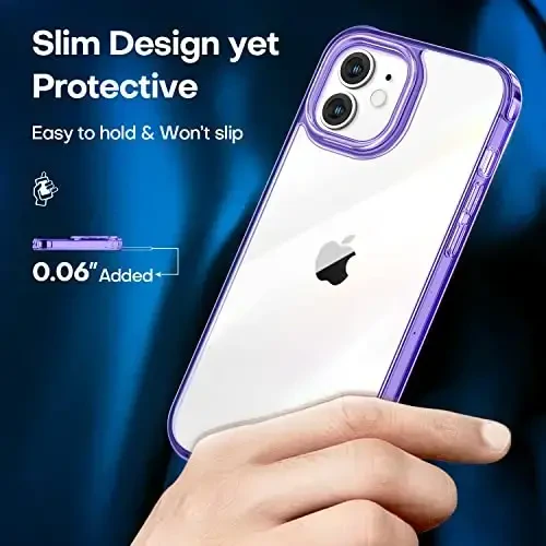 CANSHN iPhone 12 Case/iPhone 12 Pro Case bilan mos keladi, [Harbiy tushishdan himoya] [Sarg'aymaydi] Qattiq orqa va ingichka yupqa TPU bamperli zarbga chidamli telefon qutisi 6,1 dyuym - Binafsha - 6